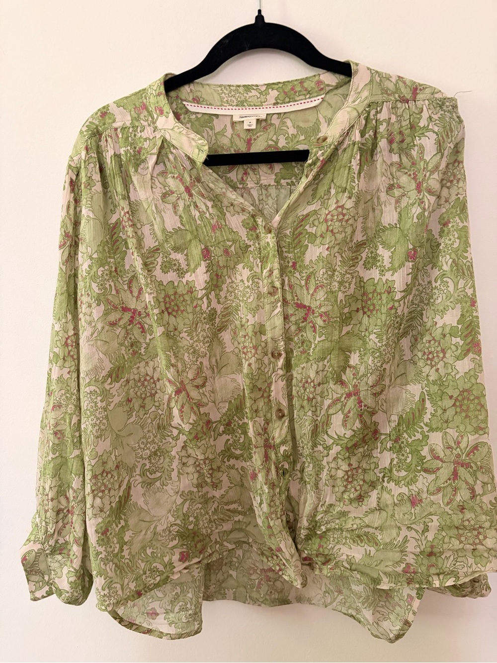 Pilcro Light Green Floral Button-Front Blouse